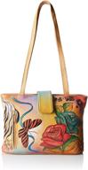 anna anuschka leather butterfly paradise tote for women - shoulder bag with wallet logo