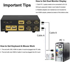 img 1 attached to 🖥️ HDMI KVM Switch with 4 Port Dual Monitor Extended Display, CKL USB KVM Switch HDMI 4x2 with Audio Microphone Output and USB 2.0 Hub, PC Monitor Keyboard Mouse Switcher - Supports 4K@30Hz CKL-942HUA