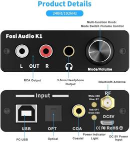 img 3 attached to Fosi Audio K1 Bluetooth 5.0 DAC Headphone Amplifier Mini Stereo DAC Amp & Preamplifier 🔊 - 24-Bit/192 KHz USB/Optical/Coaxial to RCA AUX Digital-to-Analog Audio Converter Adapter for Enhanced Home Audio System
