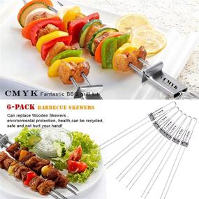 img 2 attached to CMYK Stainless Steel BBQ Skewers, 6-Pack 13-Inch Grilling Skewers with Slider, Reusable Metal Shish Kebab Sticks for Barbecue