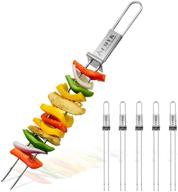 cmyk stainless steel bbq skewers, 6-pack 13-inch grilling skewers with slider, reusable metal shish kebab sticks for barbecue logo