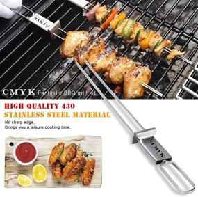 img 1 attached to CMYK Stainless Steel BBQ Skewers, 6-Pack 13-Inch Grilling Skewers with Slider, Reusable Metal Shish Kebab Sticks for Barbecue