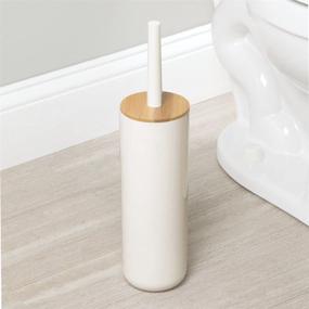 img 3 attached to 🚽 mDesign 2-Piece Toilet Bowl Brush Set with Bamboo Lid Cover - Natural/Cream/Beige; Bathroom Organizer and Decor Accessories