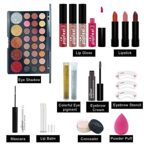 img 3 attached to 💄 Комплект Professional All-in-One для макияжа: подарочный набор с кистями, тенями для век, блеском для губ, помадой, румянами, тональным кремом, корректором, тушью для ресниц и карандашом для бровей для женщин.