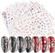 🎄 jmeowio christmas nail art stickers: rose gold 3d snowflake elk decals for diy christams nail decoration - 9 sheets logo