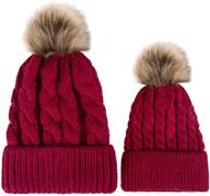 chalier 2 pack parent-child winter hats for women | warm and soft mom baby knit hat set | slouchy pom pom beanie logo