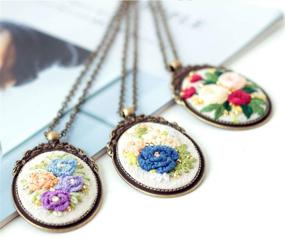 img 3 attached to 🧵 Embroidery Starter Kit: Akacraft Retro Necklace Series, Stamped Canvas Cloth, Embroidery Hoop, Brass Pedestal and Chain, Enhancing with Golden Beads