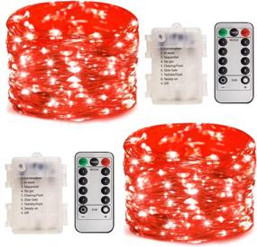 img 4 attached to 100LED Red String Lights Christmas, 2 Pack with Remote - Waterproof Twinkle Fairy Lights for Home, Bedroom, Garden, Patio - Battery Operated Outdoor Decor