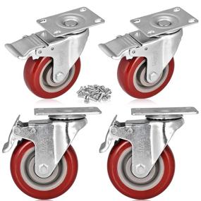 img 4 attached to 🔒 High Capacity 3 inch Heavy Duty Casters with Lockable Bearing and Brakes - Set of 4, Ideal for Furniture and Workbench (Includes Free Screws)