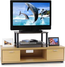 img 2 attached to 🌰 Dark Brown/Black Turn-N-Tube Elevated TV Stand with 2-Tiers by FURINNO - No Tools Required