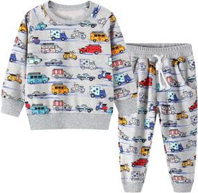 img 4 attached to 🦖 Dinosaur Toddler Boys 2-Piece Long Sleeve Sweatshirt Top and Pant Playwear Set