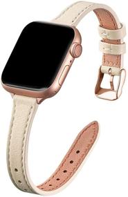 img 4 attached to 👉 STIROLL тонкая кожаная браслетка: тонкий ремешок из натуральной кожи для Apple Watch SE Series 6/5/4/3/2/1 (бежевый/розовое золото, 38/40 мм)