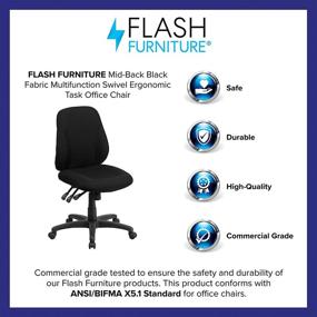 img 1 attached to Black Fabric Swivel Ergonomic Task Office Chair by Flash Furniture - Mid-Back Multifunctional