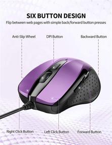 img 3 attached to TECKNET Wired Mouse with 6 Buttons - Ergonomic Design, Side Buttons, 1000/2000DPI Optical Sensor - Perfect for Chromebook, PC, Mac, and More (Purple)