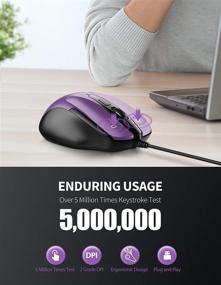 img 2 attached to TECKNET Wired Mouse with 6 Buttons - Ergonomic Design, Side Buttons, 1000/2000DPI Optical Sensor - Perfect for Chromebook, PC, Mac, and More (Purple)