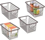 mdesign modern farmhouse deep metal wire storage organizer bin basket with handles - 5.25" high, 4 pack - bronze, ideal for kitchen cabinets, pantry, closets, bedrooms, bathrooms, laundry rooms, garages логотип