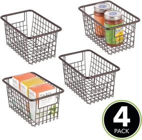 img 3 attached to mDesign Modern Farmhouse Deep Metal Wire Storage Organizer Bin Basket with Handles - 5.25" High, 4 Pack - Bronze, Ideal for Kitchen Cabinets, Pantry, Closets, Bedrooms, Bathrooms, Laundry Rooms, Garages