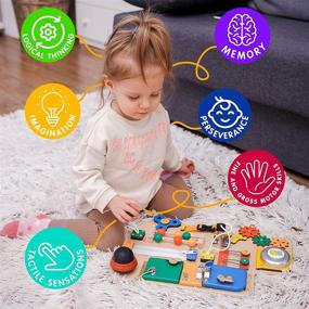img 1 attached to 🌈 Multicolored Toddler Busy Board Car: Wooden Handmade Baby Sensory Activity Boards with Keys, Lock, Latches, Fidget Spinner, Buckle - Ideal Montessori Travel Plane Toy for 1 2 3 Year Olds