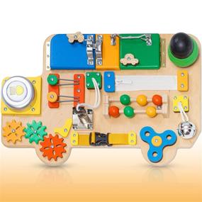 img 4 attached to 🌈 Multicolored Toddler Busy Board Car: Wooden Handmade Baby Sensory Activity Boards with Keys, Lock, Latches, Fidget Spinner, Buckle - Ideal Montessori Travel Plane Toy for 1 2 3 Year Olds