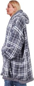 img 3 attached to 🧥 Sherpa Fleece Hoodie Blanket Sweatshirt - Reversible Match Color, Super Soft Warm Cozy Throw for Men and Women, Front Pocket, One Size Fits All (Grey Plaid)