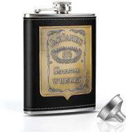 🍾 kwanithink leakproof stainless steel flask for liquor and funnel, 8 oz hip flask with black leather cover - ideal for discreet shot drinking of alcohol, whiskey, rum, vodka - perfect gift for men and groomsmen logo