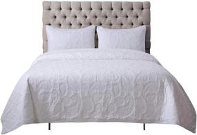 img 4 attached to 🌸 Soul & Lane White as Snow 100% Cotton White Quilt Set - King Size with Paisley Stitching, 3-Piece Set! Includes 2 Shams & Solid Quilted Bedspread