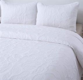 img 2 attached to 🌸 Soul & Lane White as Snow 100% Cotton White Quilt Set - King Size with Paisley Stitching, 3-Piece Set! Includes 2 Shams & Solid Quilted Bedspread