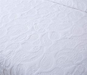 img 1 attached to 🌸 Soul & Lane White as Snow 100% Cotton White Quilt Set - King Size with Paisley Stitching, 3-Piece Set! Includes 2 Shams & Solid Quilted Bedspread