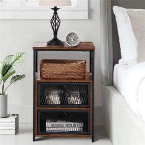 img 2 attached to 📦 VECELO Brown Night Stand with Storage Space and Door – Modern End Side Table for Living Room and Bedroom