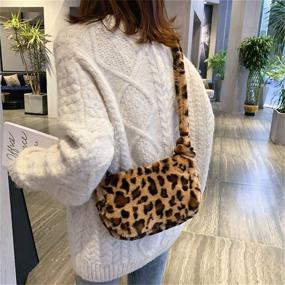 img 3 attached to 🐆 Leopard Print Clutch Handbag for Women: Cozy Faux Fur Tote Bag, Soft & Warm Shoulder Crossbody Purse