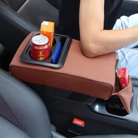 img 2 attached to 🚗 Supin Car Armrest Cover Cushion with Cup Holder - Universal Extender, Adjustable and Comfortable Memory Foam Material for Car Seat Armrests - Black