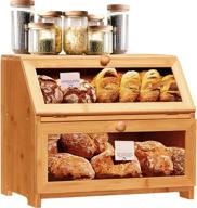 🍞 vicllia bamboo bread box: spacious double-layered countryside style bread storage bin, perfect for kitchen countertops - easy self-assembly логотип