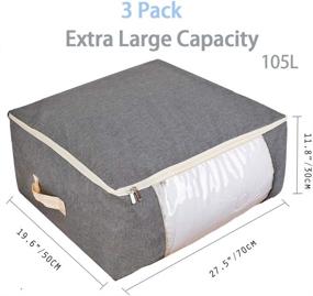 img 3 attached to 🛏️ Qozary 3 Pack Extra Large Storage Bags for Comforters, Blankets, Clothes, Quilts and Towels - Sturdy Under Bed Organizer Bag for Closets, Bedrooms (Gray, 105L - 27.5 x 11.8 x 19.6")