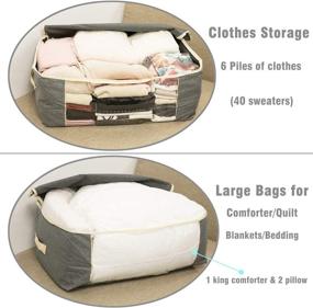 img 1 attached to 🛏️ Qozary 3 Pack Extra Large Storage Bags for Comforters, Blankets, Clothes, Quilts and Towels - Sturdy Under Bed Organizer Bag for Closets, Bedrooms (Gray, 105L - 27.5 x 11.8 x 19.6")