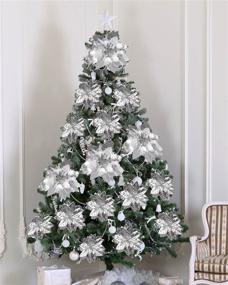 img 3 attached to Inch Poinsettia Flowers Christmas Tree Seasonal Decor for Tree Skirts