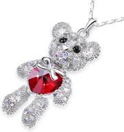 🐻 cute teddy bear necklace: heart crystal pendant, 18 inches chain in gift box - perfect kawaii present for junior teen girls logo