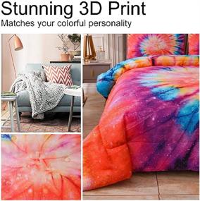 img 1 attached to 🌈 YEARNING Tie Dye Queen Comforter Set 3pc: Colorful Modern Rainbow Pattern, Boho Orange Bedding Set for Kids, Teens, and Girls
