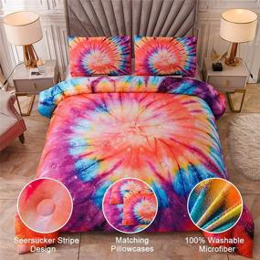 img 2 attached to 🌈 YEARNING Tie Dye Queen Comforter Set 3pc: Colorful Modern Rainbow Pattern, Boho Orange Bedding Set for Kids, Teens, and Girls