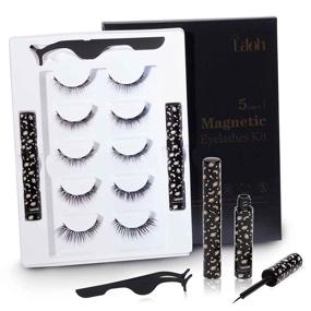 img 4 attached to LASHIDOL Magnetic Eyelashes Set with Eyeliner Kit, 5 Pairs Reusable 3D Magnetic False Lashes - 2021 Upgraded Premium for Natural-looking Makeup & Eyelash Extensions, No Glue Needed - Women's & Girls' Favorite