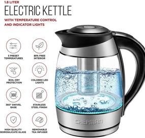 img 1 attached to Chefman Electric Kettle with Temperature Control, Removable Tea Infuser, 5 Presets, LED Indicator Lights, 360° Swivel Base, BPA Free, Stainless Steel, 1.8 Liters