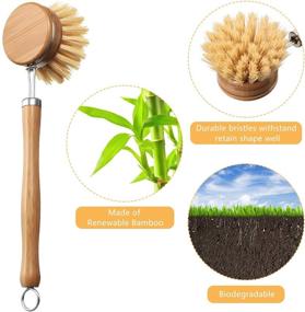 img 2 attached to 🧽 Natural Bamboo Scrub Cleaning Brush with Replacement Heads - Wooden Dish Brush for Kitchen Room Cleaning Supplies (Set of 8)