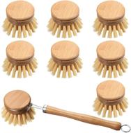 🧽 natural bamboo scrub cleaning brush with replacement heads - wooden dish brush for kitchen room cleaning supplies (set of 8) logo