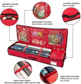 img 2 attached to Rocinha Christmas Storage Organizer: Wrapping Paper Storage with Pockets, Fits 40 Inch Papers - Durable 600D Oxford Material - Ideal for Ribbons, Cards, Gift Bags, Bows (Red)