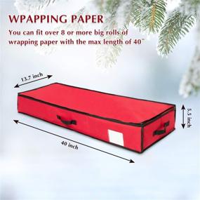 img 3 attached to Rocinha Christmas Storage Organizer: Wrapping Paper Storage with Pockets, Fits 40 Inch Papers - Durable 600D Oxford Material - Ideal for Ribbons, Cards, Gift Bags, Bows (Red)