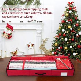 img 1 attached to Rocinha Christmas Storage Organizer: Wrapping Paper Storage with Pockets, Fits 40 Inch Papers - Durable 600D Oxford Material - Ideal for Ribbons, Cards, Gift Bags, Bows (Red)