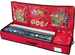 img 4 attached to Rocinha Christmas Storage Organizer: Wrapping Paper Storage with Pockets, Fits 40 Inch Papers - Durable 600D Oxford Material - Ideal for Ribbons, Cards, Gift Bags, Bows (Red)
