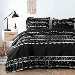 img 4 attached to 🛏️ Nanko Queen Duvet Cover Set: Black Boho Geometry Striped Triangle Pattern Print, 3pc, 90x90, Soft Microfiber, Zipper Ties - Gray Bohemian Modern Bedding for Men, Women, Teens