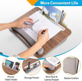 img 2 attached to 🛏️ Lap Desk for Laptop, LORYERGO, Fits up to 15.6", Ideal for Bed & Couch, Laptop Lap Desk with Cushion, Wrist Pad & Media Slot, Suitable for Adults & Kids - LELD12