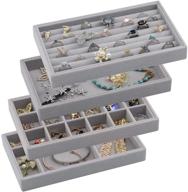🗄️ stackable velvet jewelry organizer trays for drawers - small jewelry display tray set of 4 in gray for rings, earrings, bangles, bracelets, necklaces logo