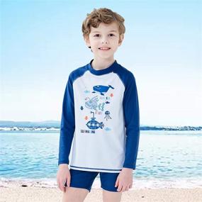 img 2 attached to 🩱 Kids Two Piece Sunsuits - Boys Long Sleeve Rash Guard Swimsuits Set with Swim Trunks